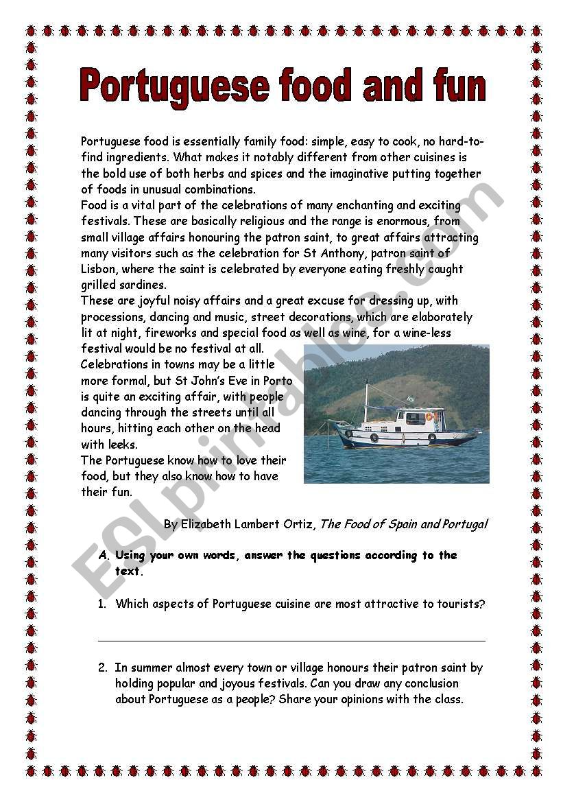 Portuguese food and fun worksheet