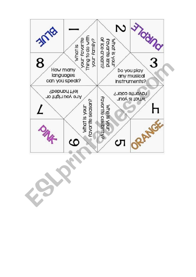 Cootie catcher worksheet