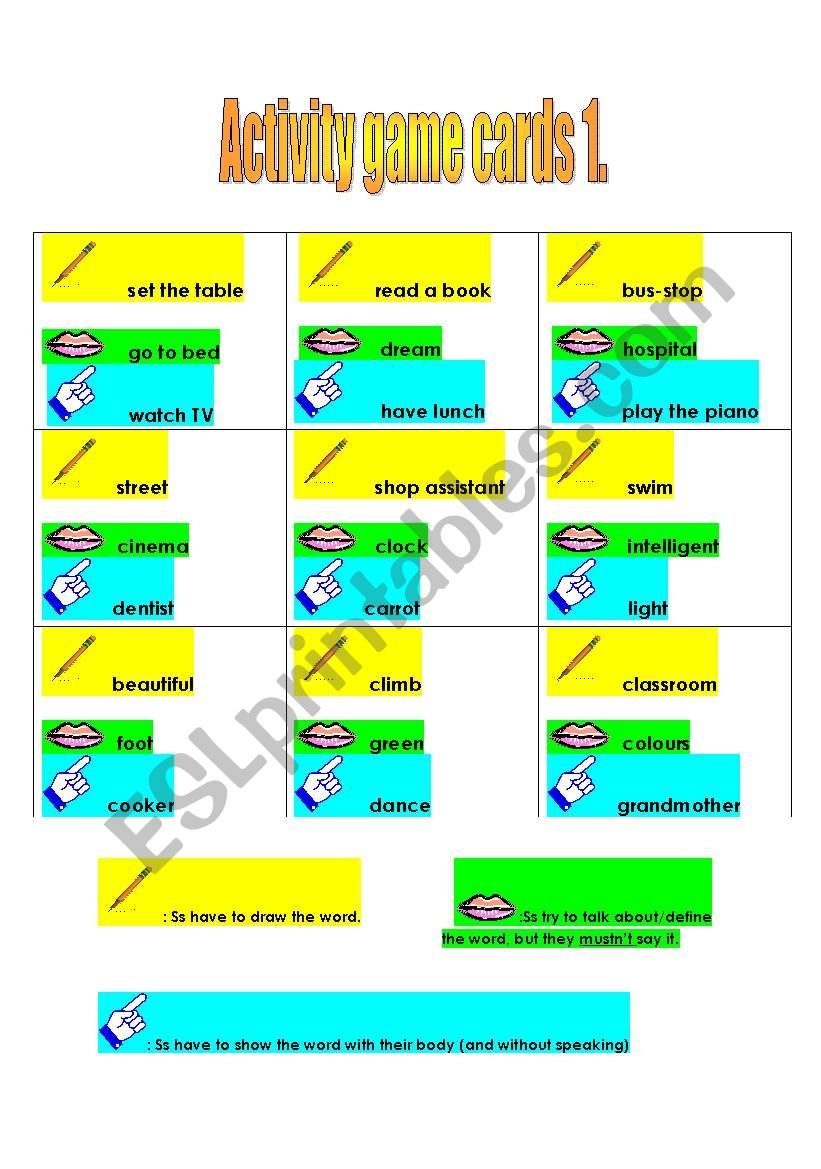 Activity boardgame cards 1 worksheet