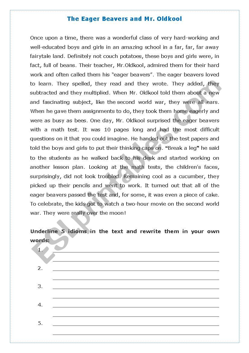 Idioms worksheet