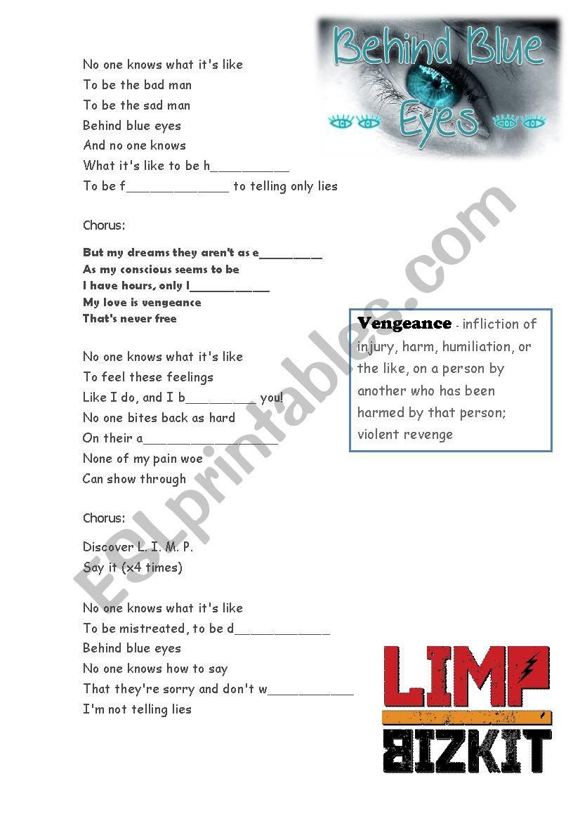 Behind blue eyes worksheet