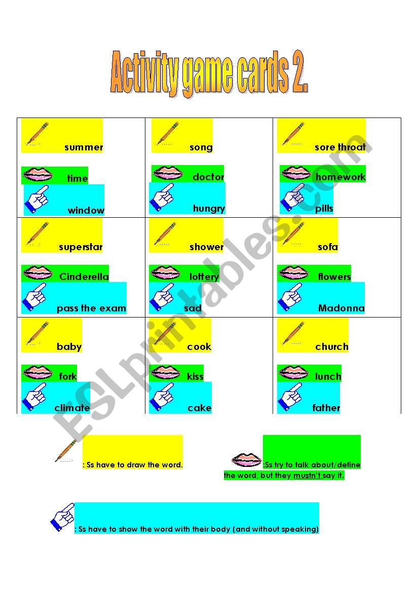 Activity boardgame cards2 worksheet