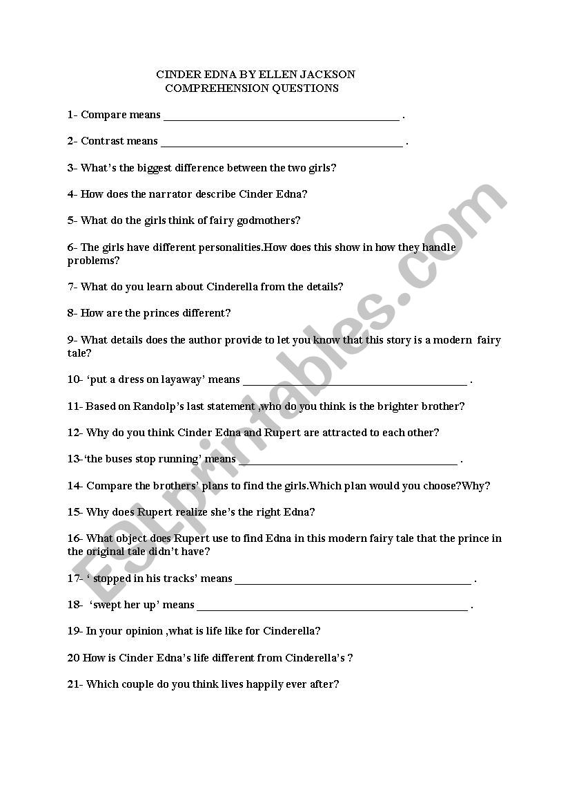 Cinder Edna worksheet