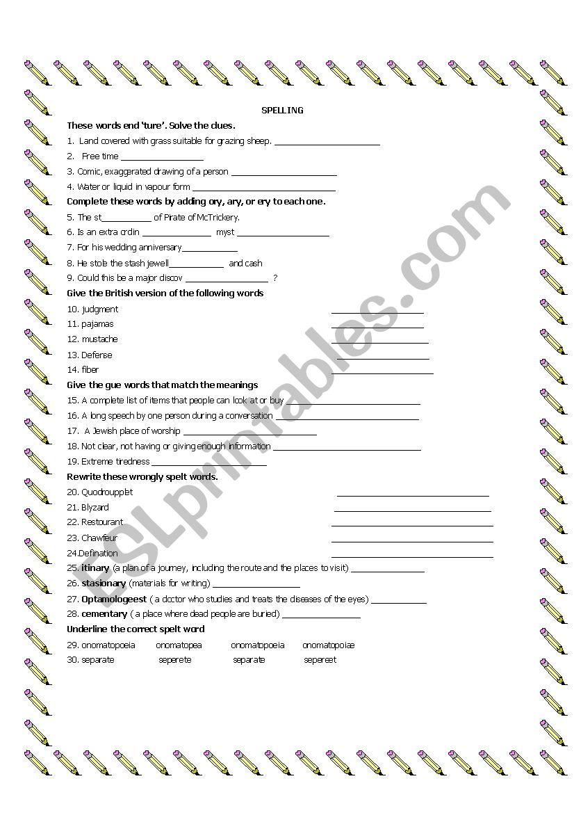 spelling worksheet