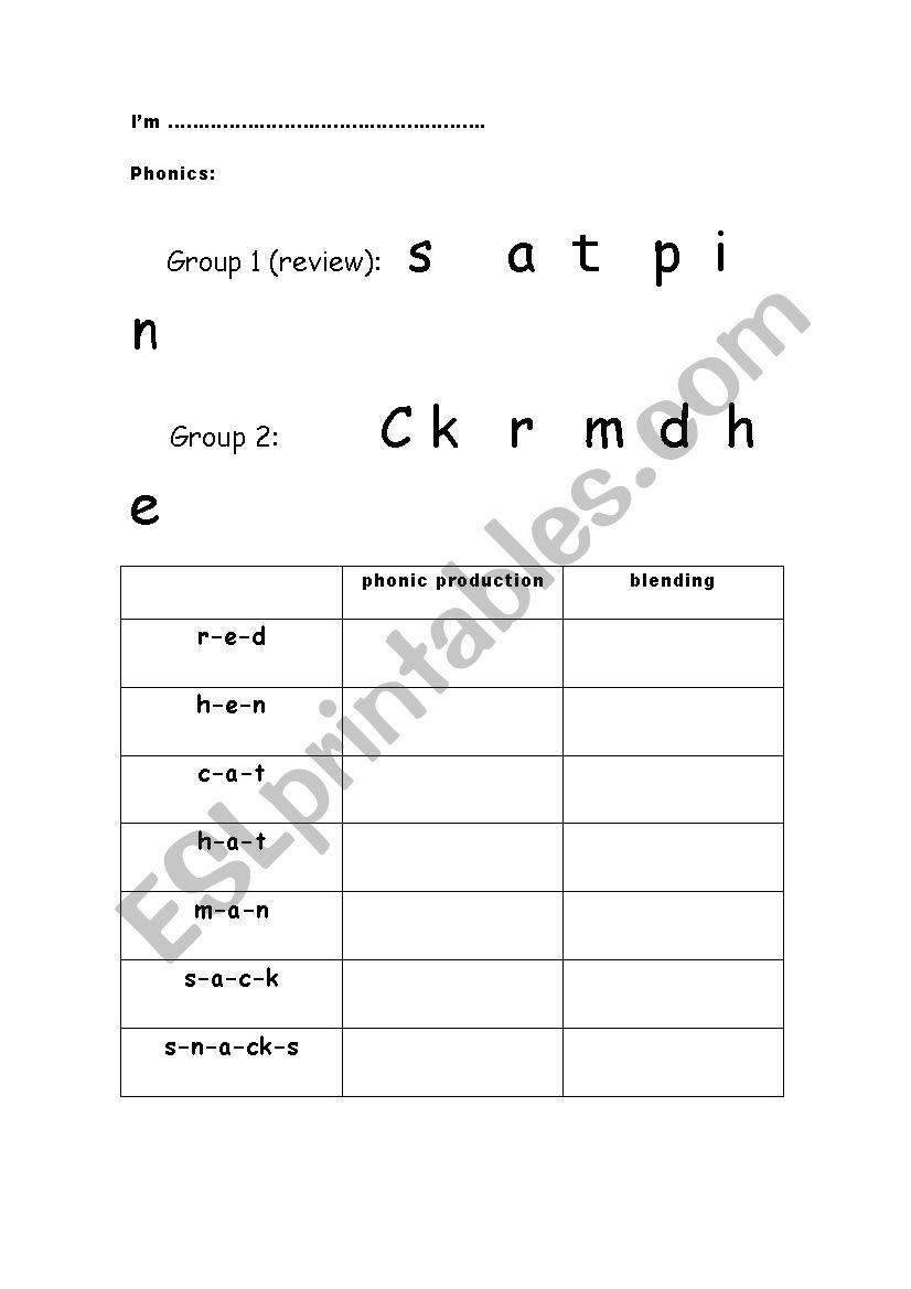 Jolly Phonics group 1 and 2 worksheet