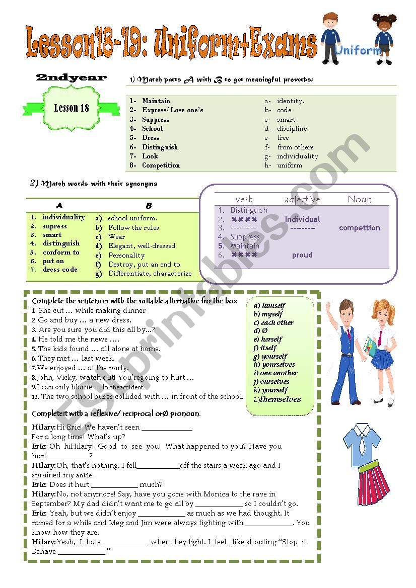 Lesson 18 school uniform+ Lesson 19:coping with exams