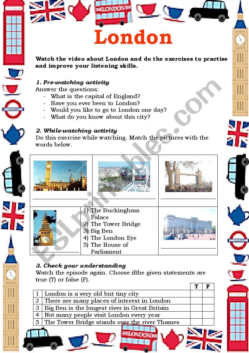 London. Watching activities worksheet