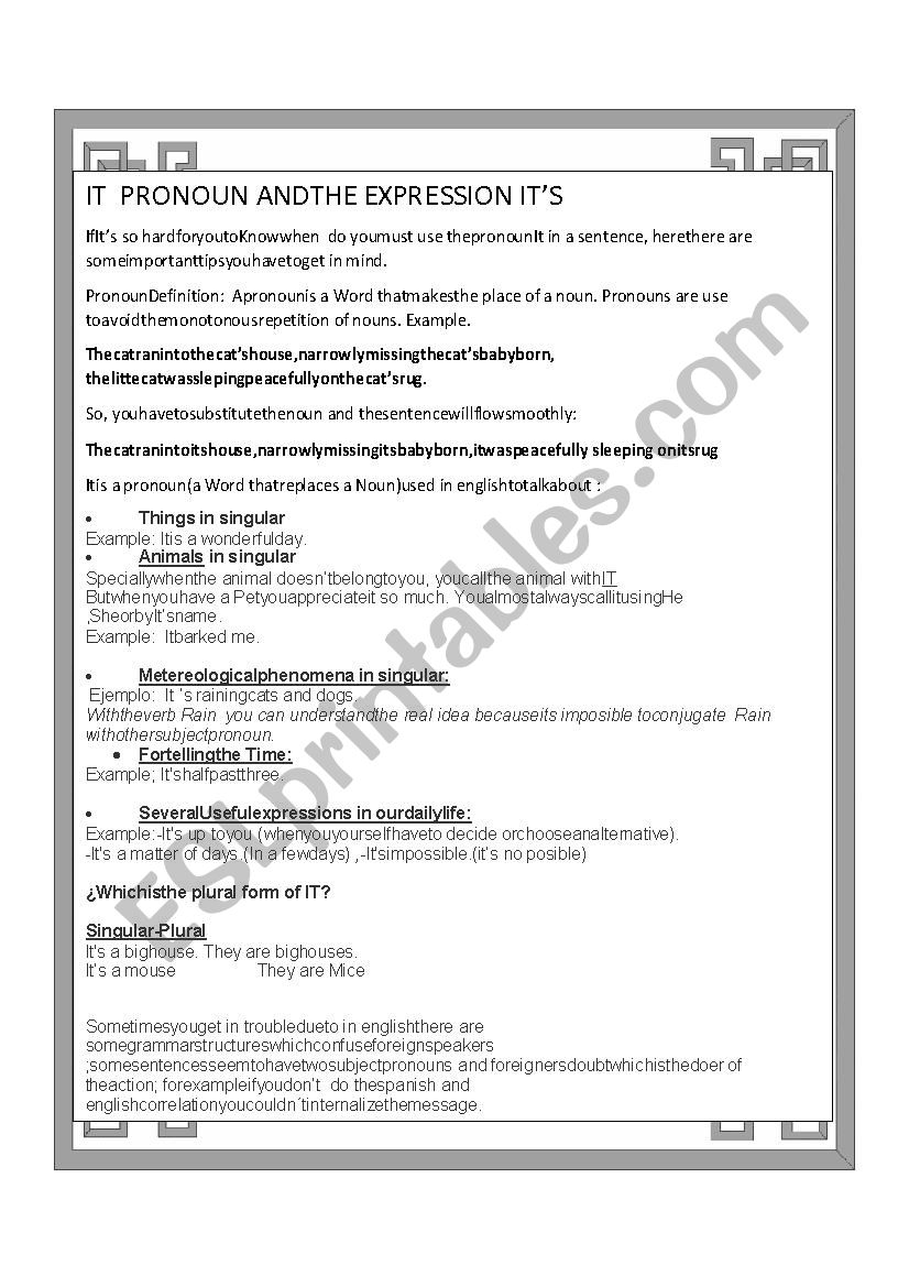 It or ItÂ´s worksheet