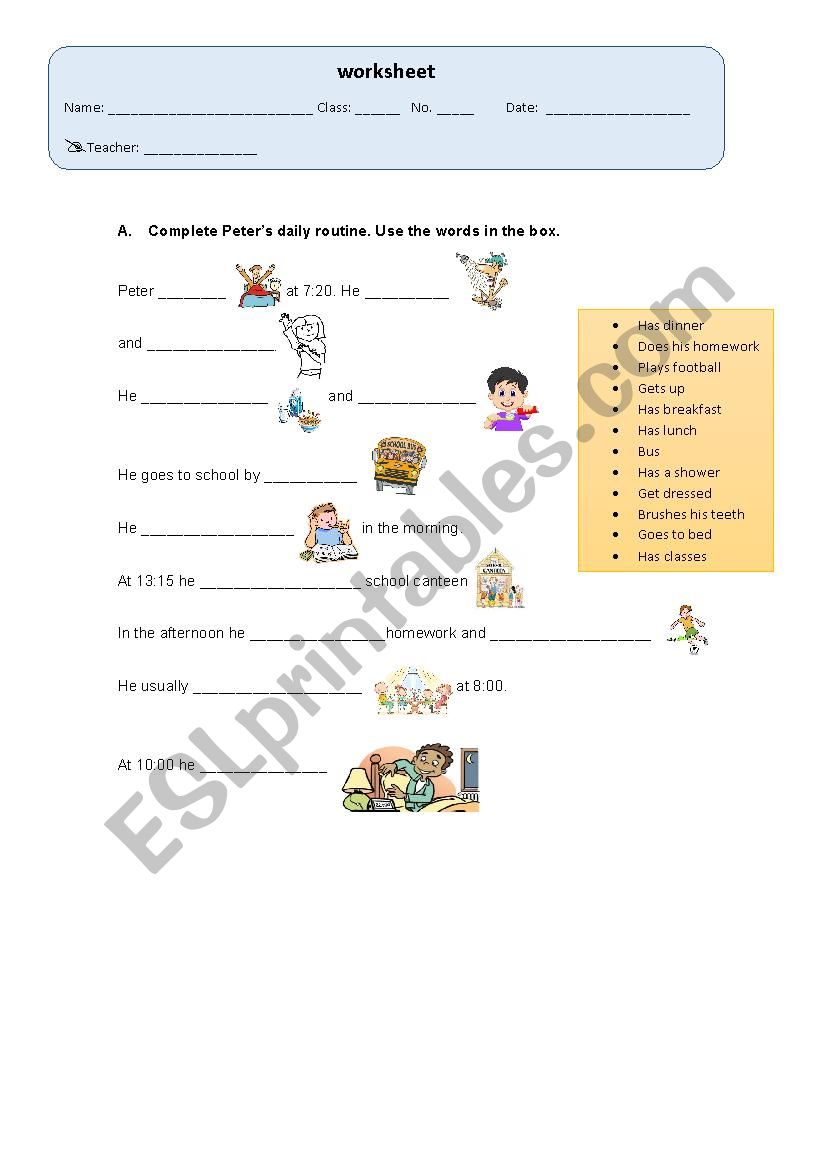 Peter´s daily routine - ESL worksheet by ivone.oliveira