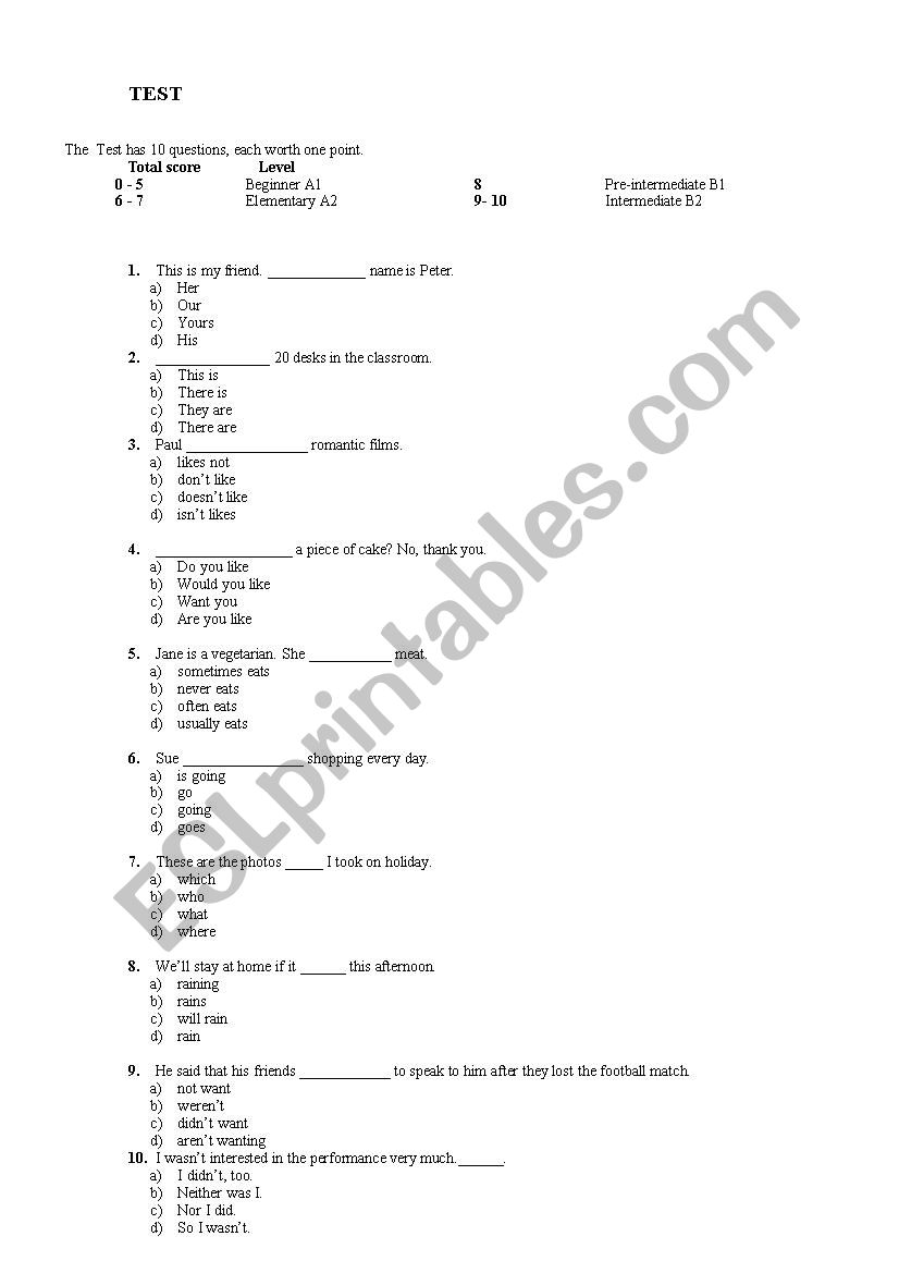 exercises worksheet