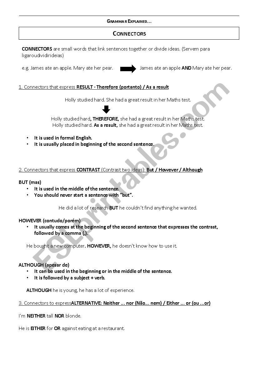 Connectors _ 9th Grade worksheet