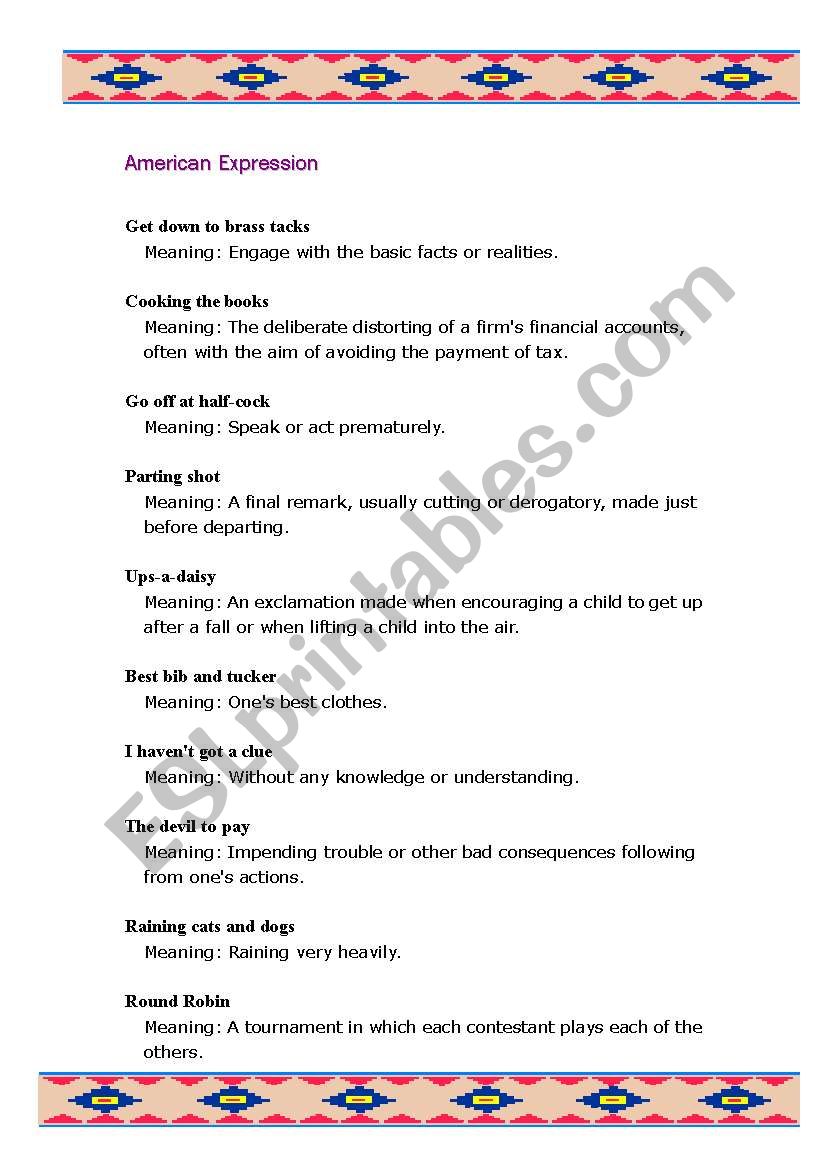 American Expression - Part I worksheet