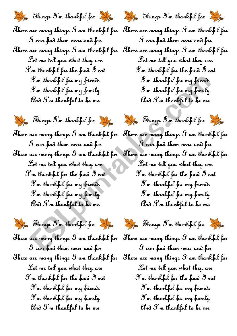Thanksgiving song worksheet