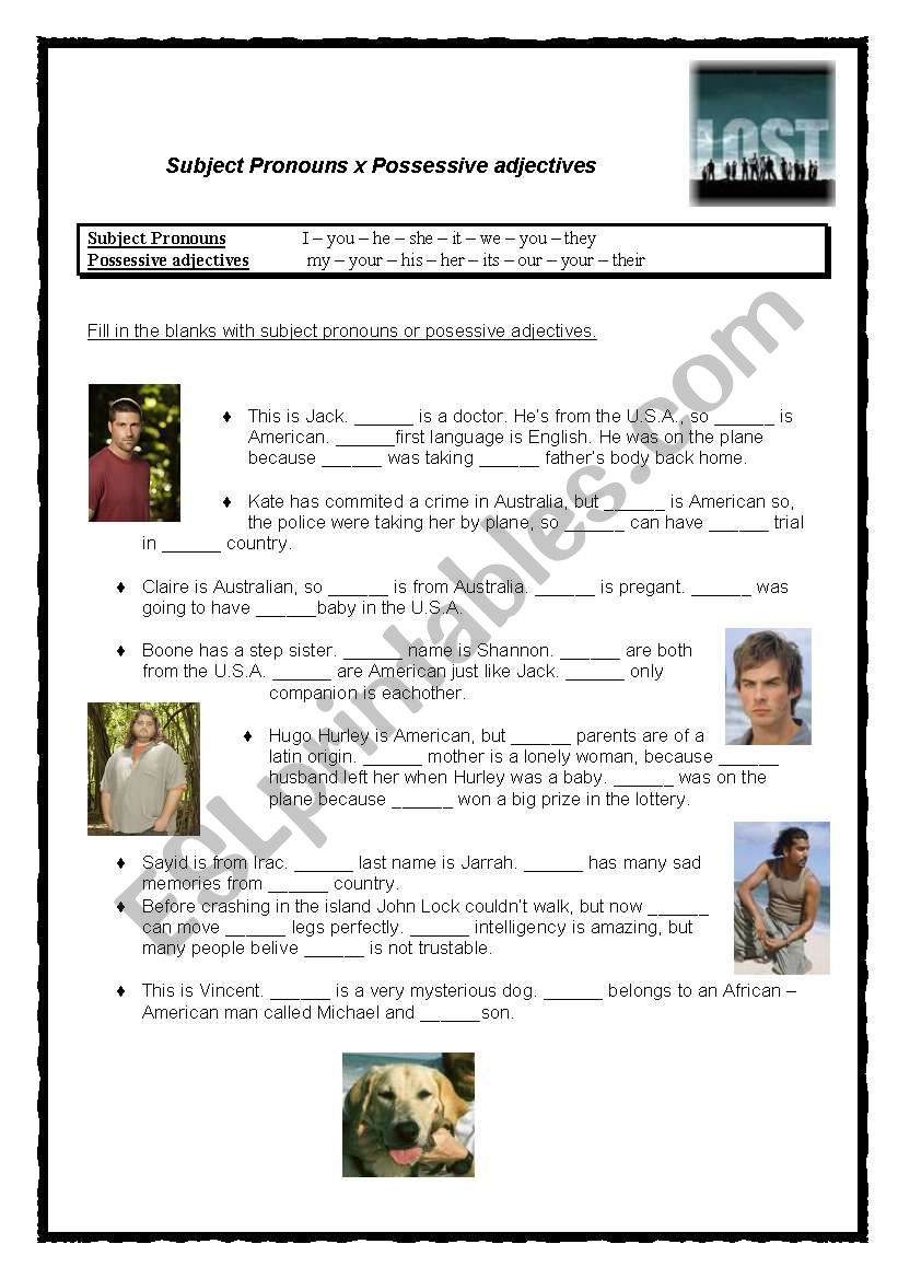 Subject Pronouns x Possessive adjectives