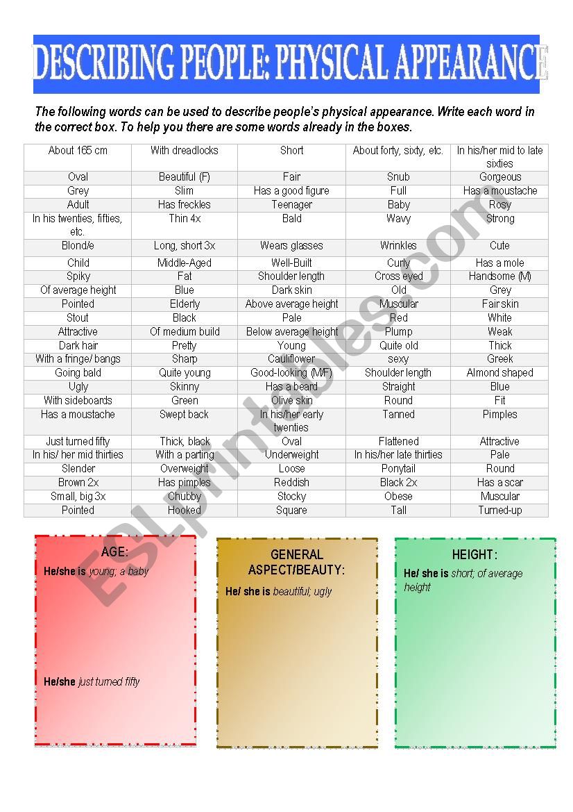 Describing people: Physical Appearance