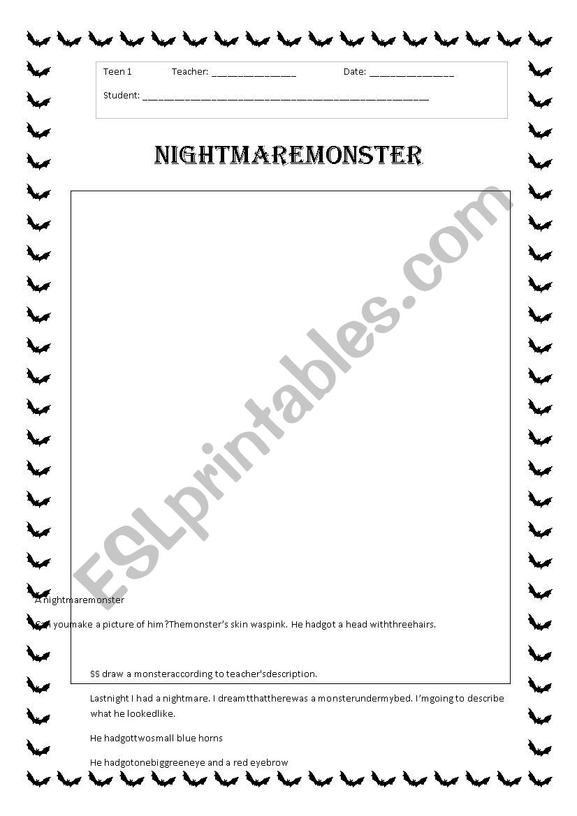 Nightmare monster worksheet
