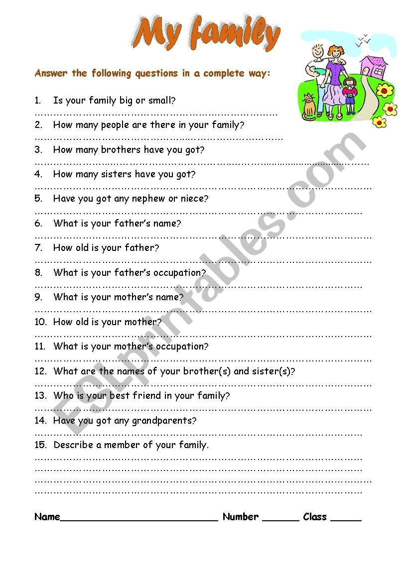 My family worksheet