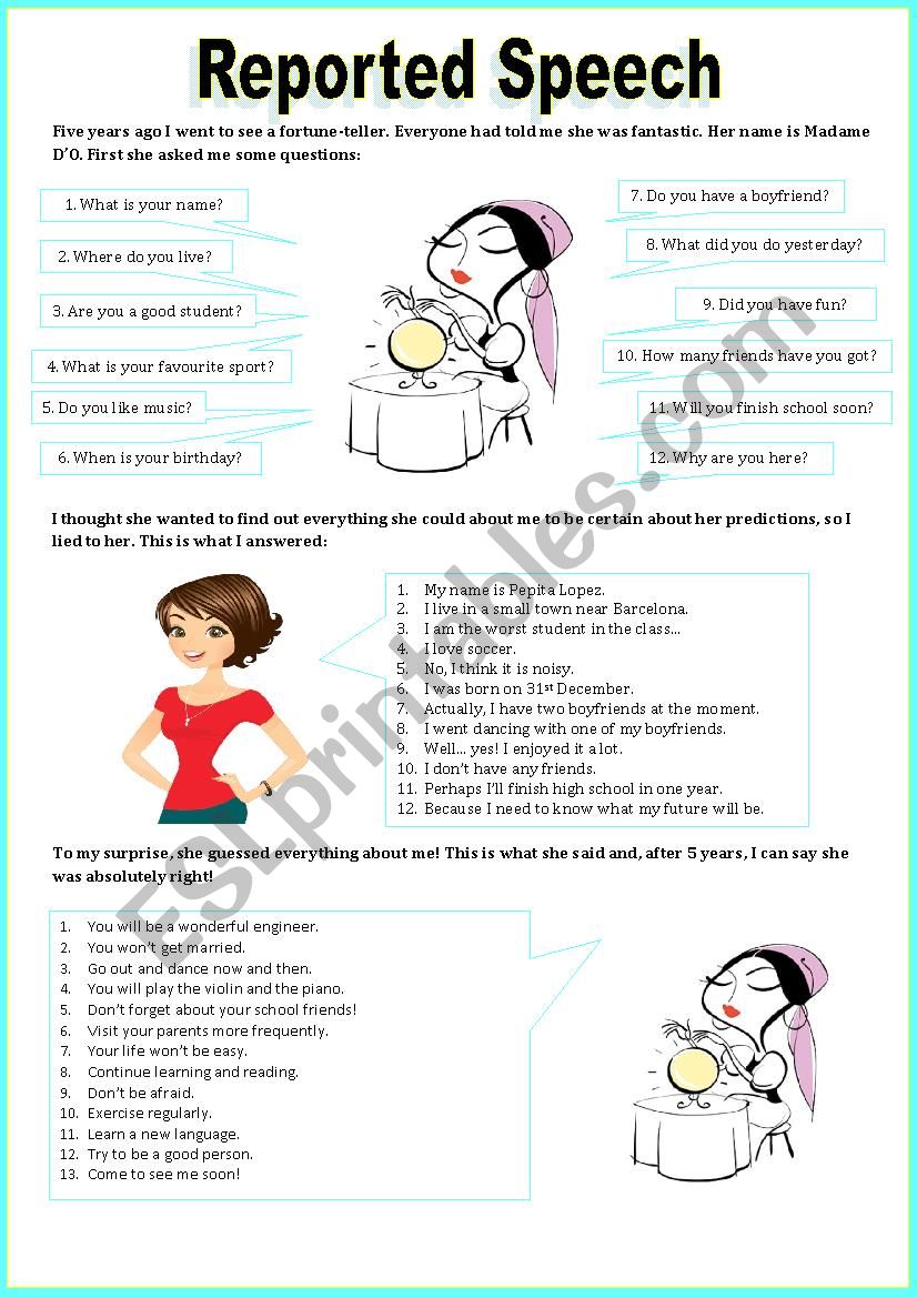 REPORTED SPEECH practice worksheet