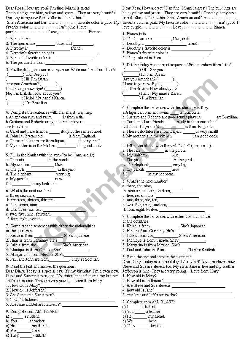 numbers and pronouns review  worksheet