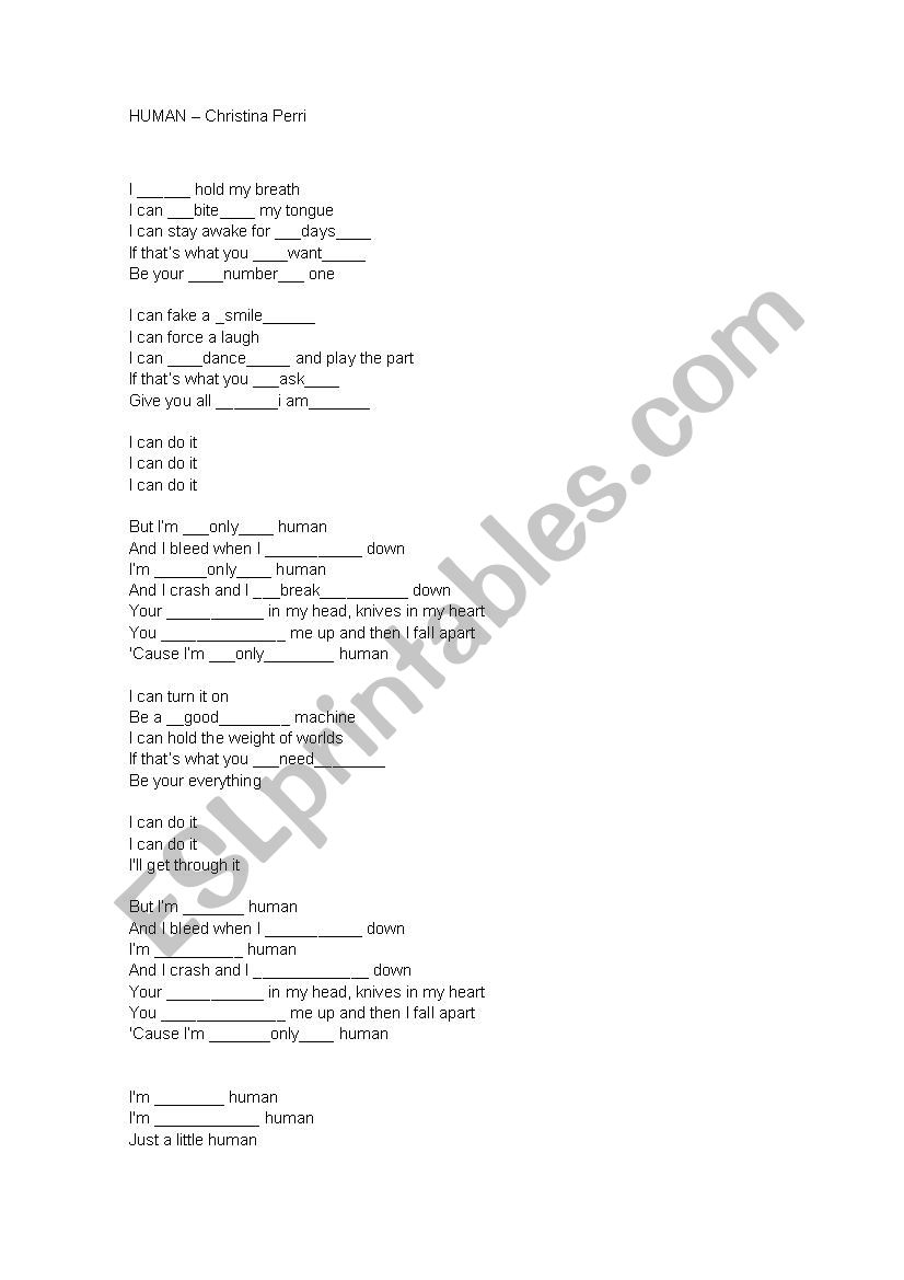 Human - ESL worksheet by arualnas