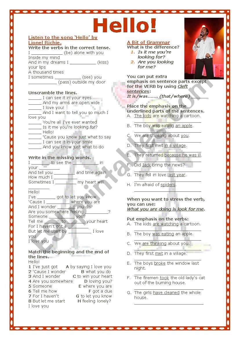 Grammar Through Songs: Hello! worksheet