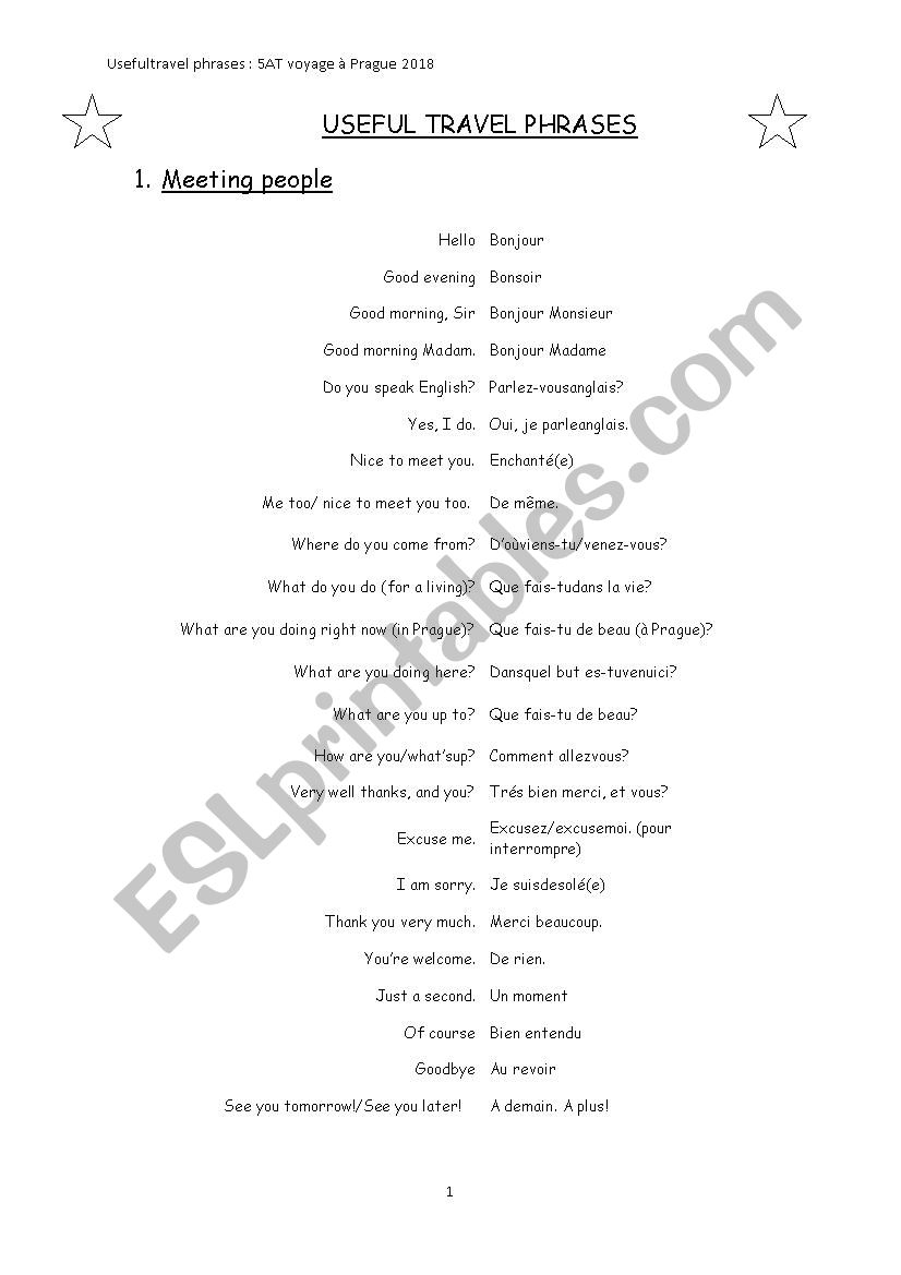 Travel phrases worksheet