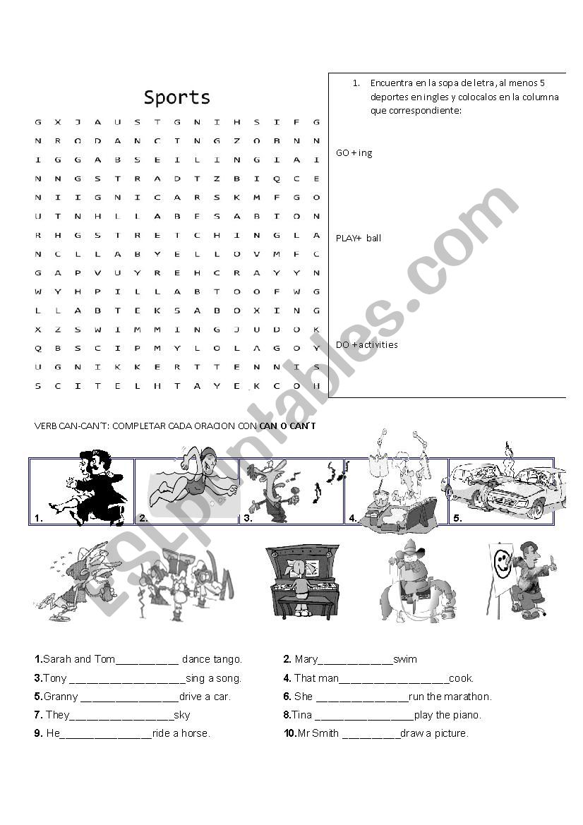 SPORTAS AND VERB CAN worksheet