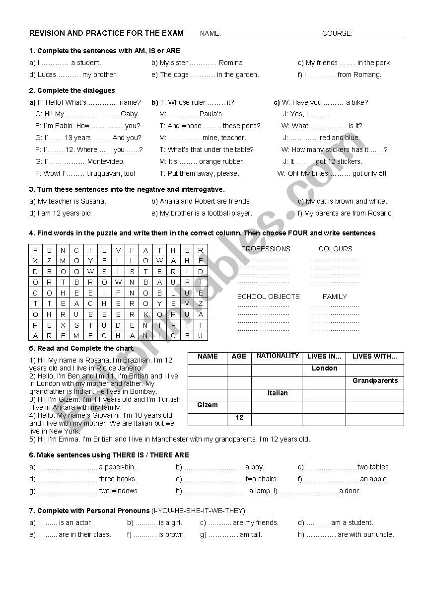 GRAMMAR REVISION worksheet