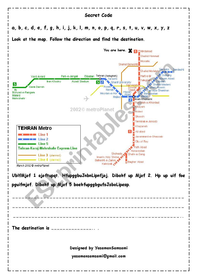 Secret Code Game worksheet