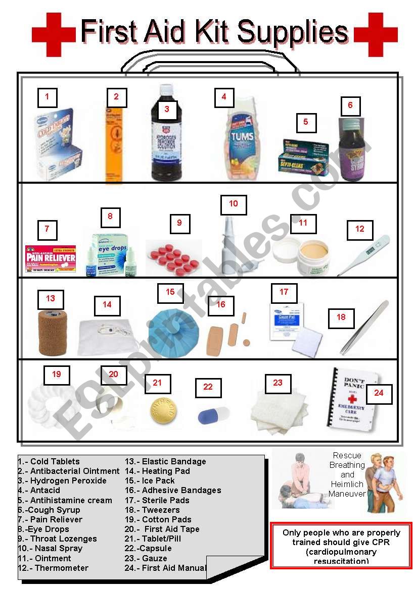 First Aid Kit Pictionary worksheet