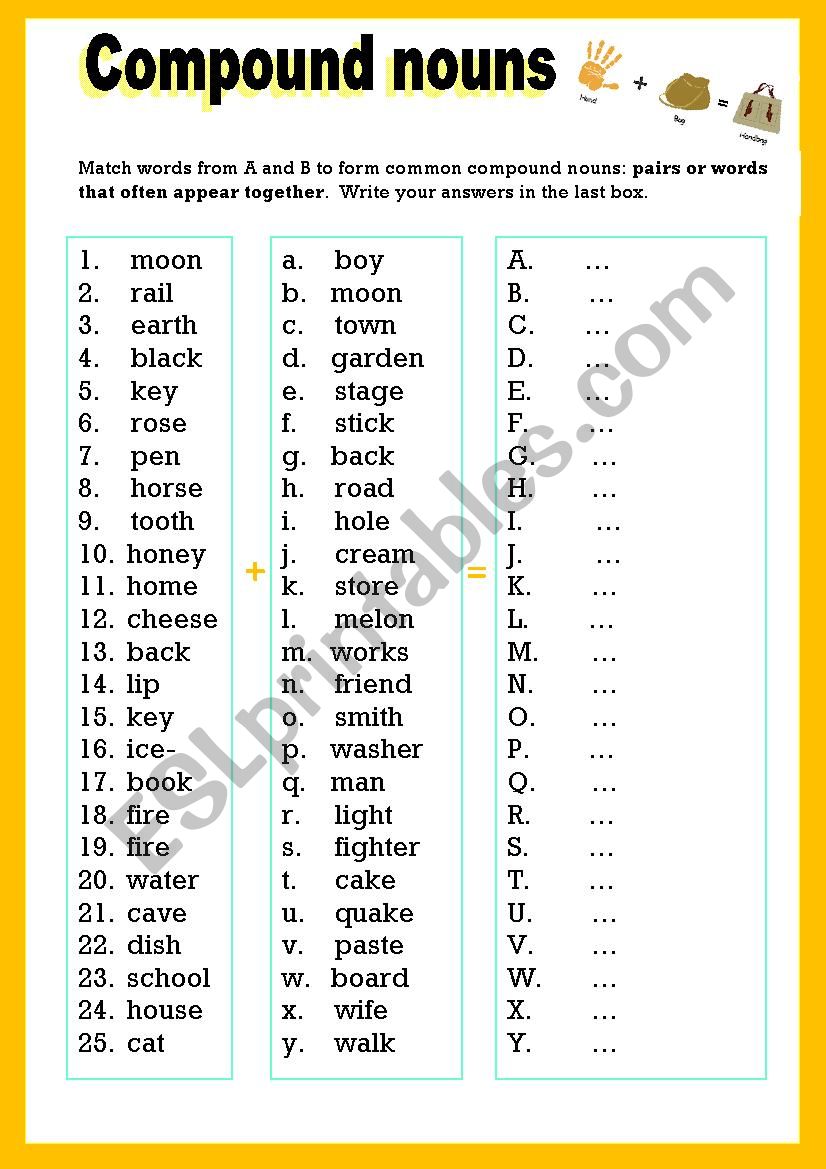 Compound And Complex Nouns Worksheets