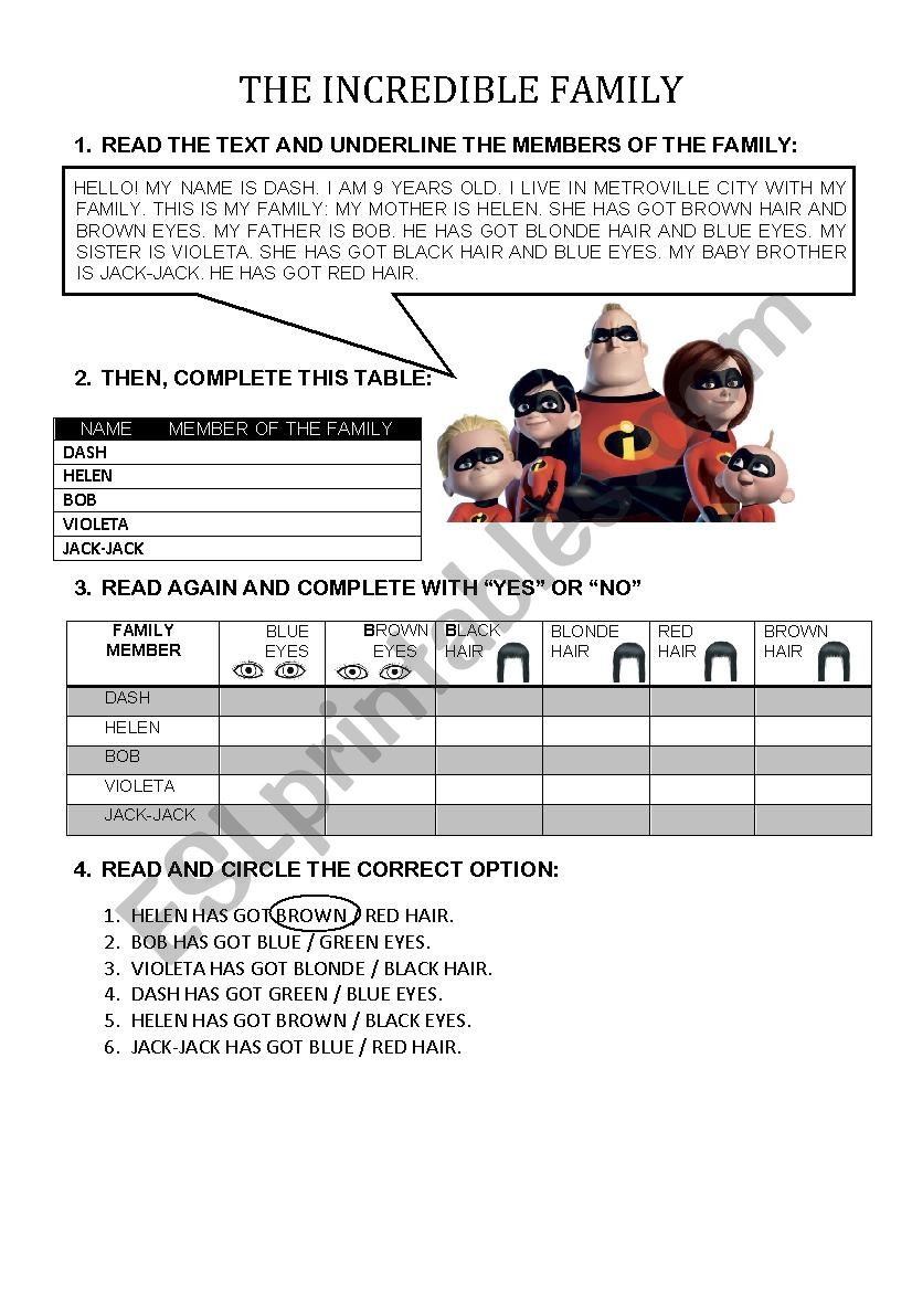 FAMILY worksheet