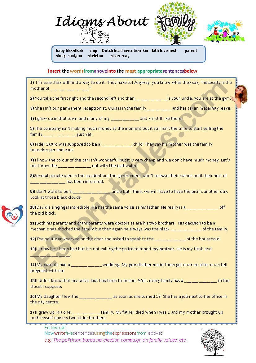 Family Idioms worksheet