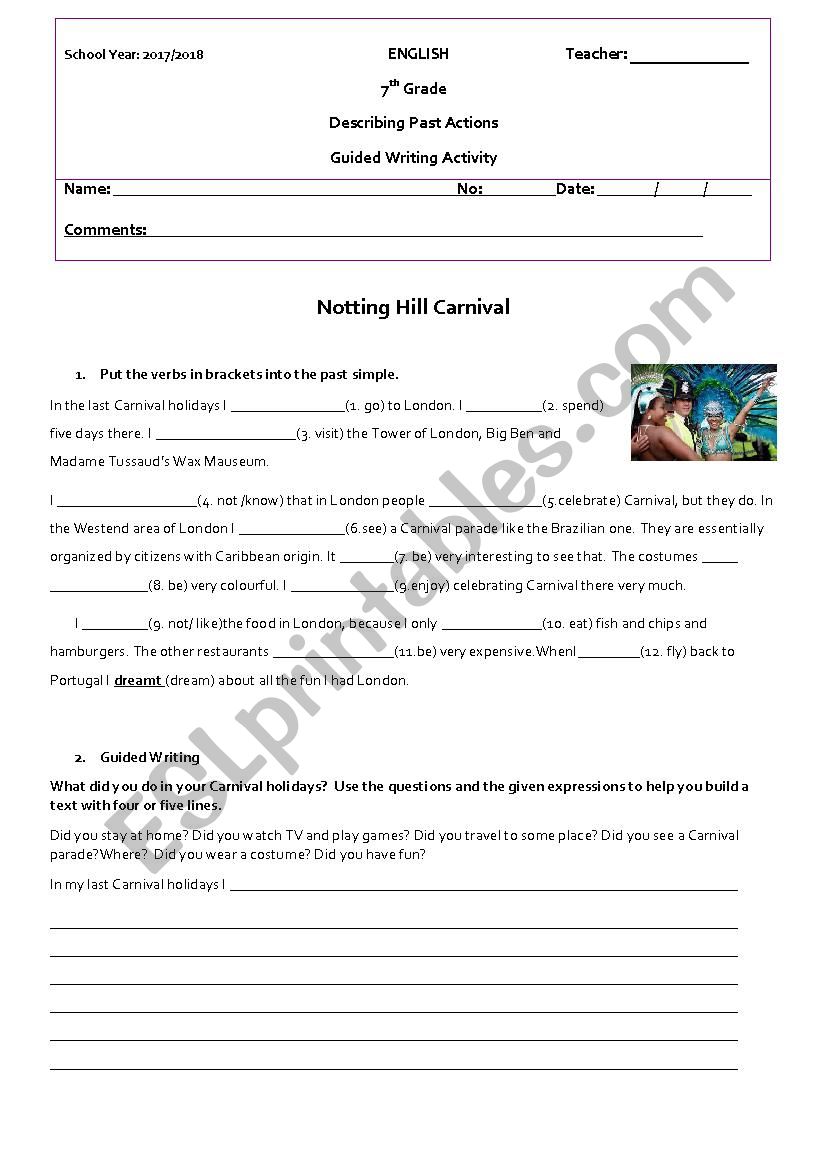 Carnival holidays-Guided Writing