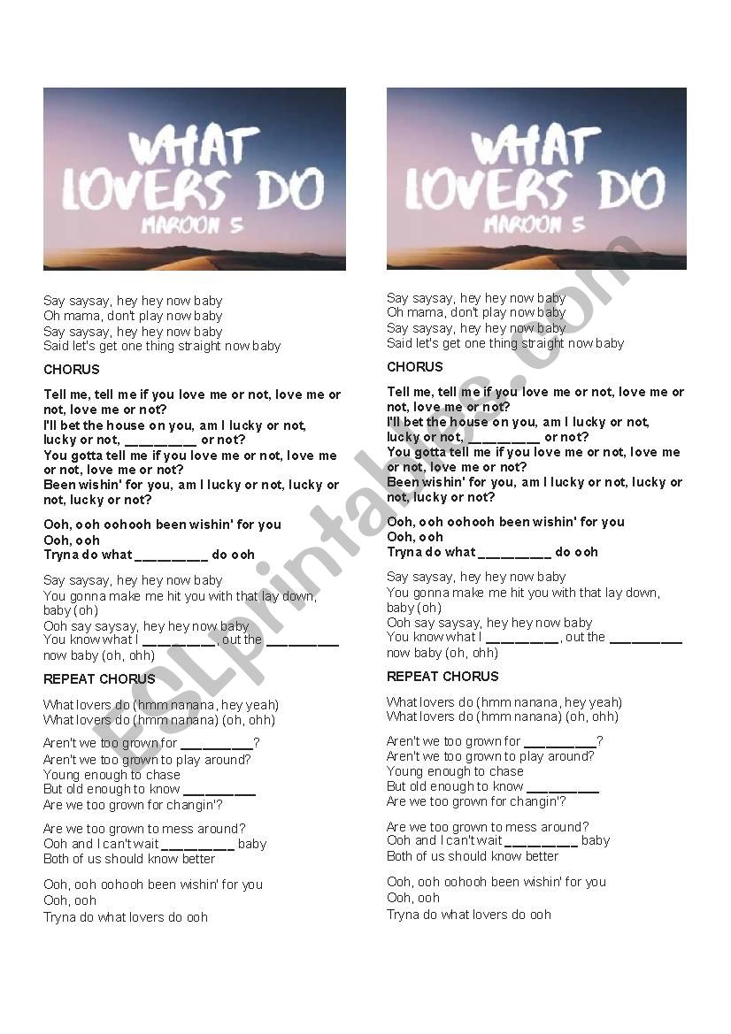 What lovers do - Maroon 5 worksheet