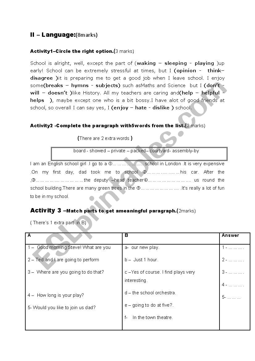 end of semester test1 8th form