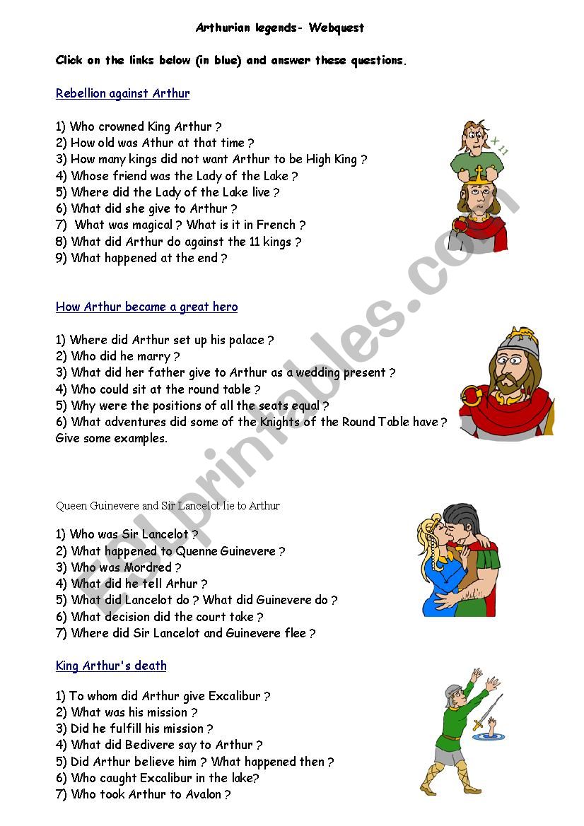 Arthurian legend - Webquest worksheet