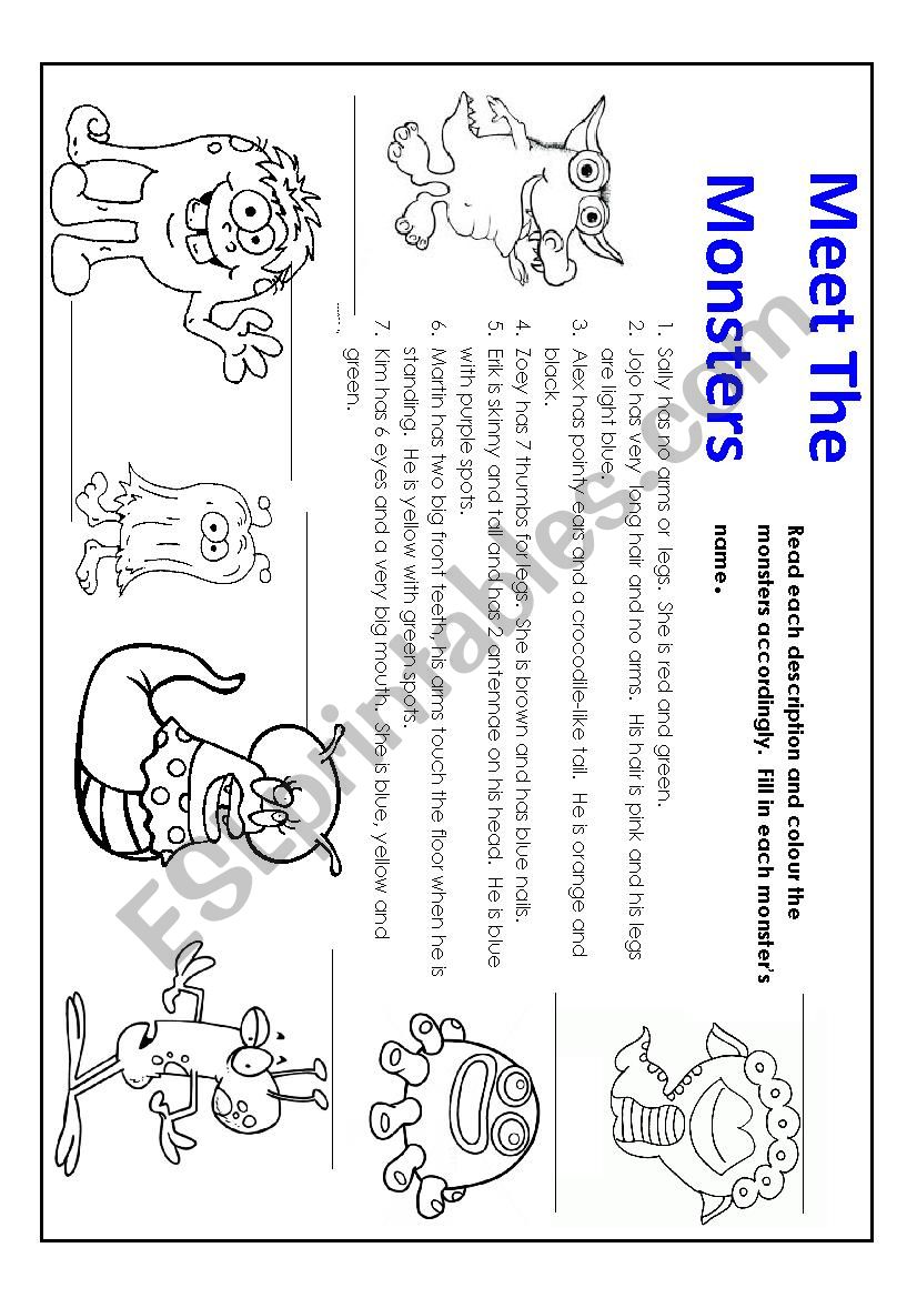 Meet the Monsters worksheet