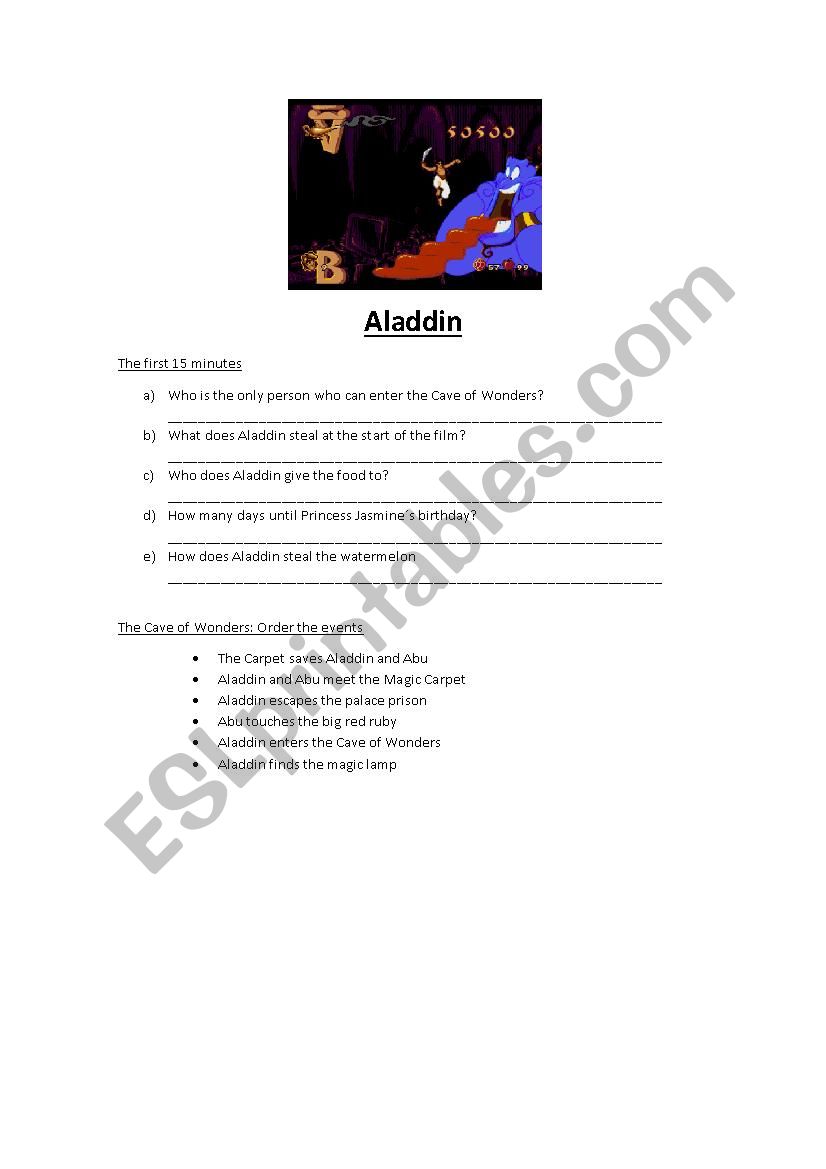 Aladdin - First 20 Minutes worksheet