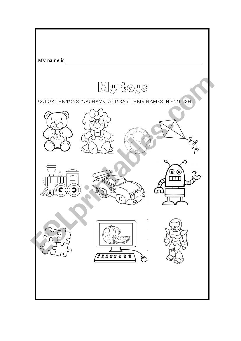 Color the toys worksheet