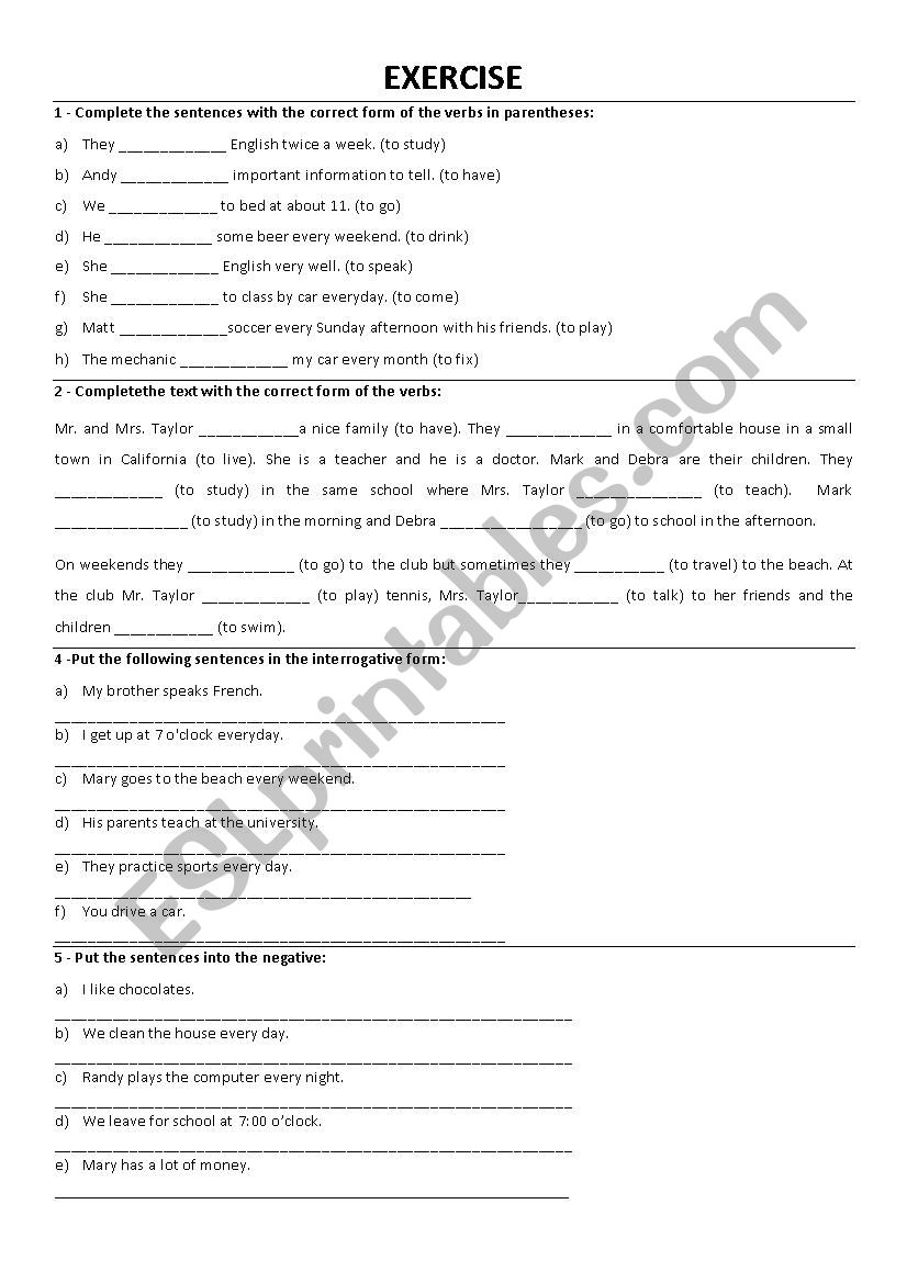 Simple Present Exercises worksheet