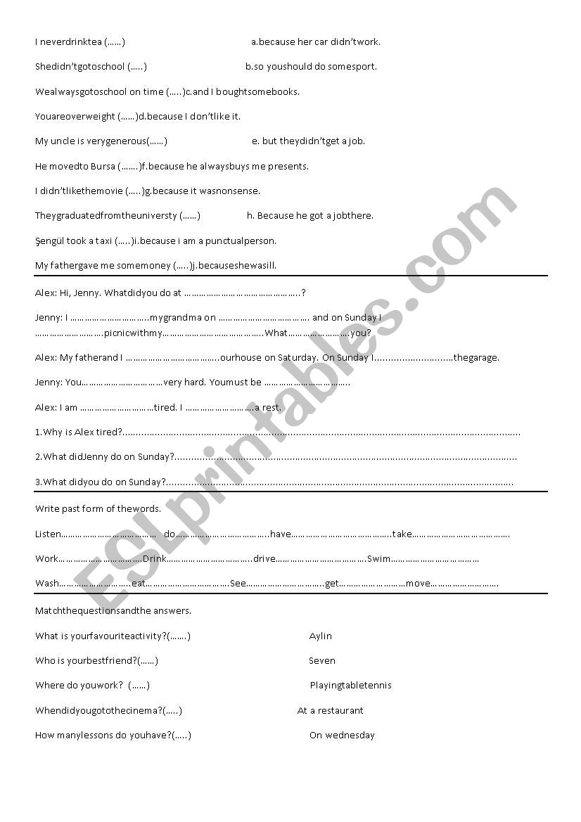 Matching Activity worksheet