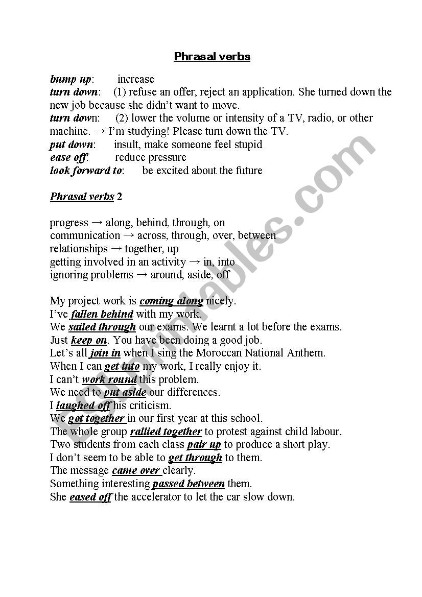 phrasal verbs worksheet