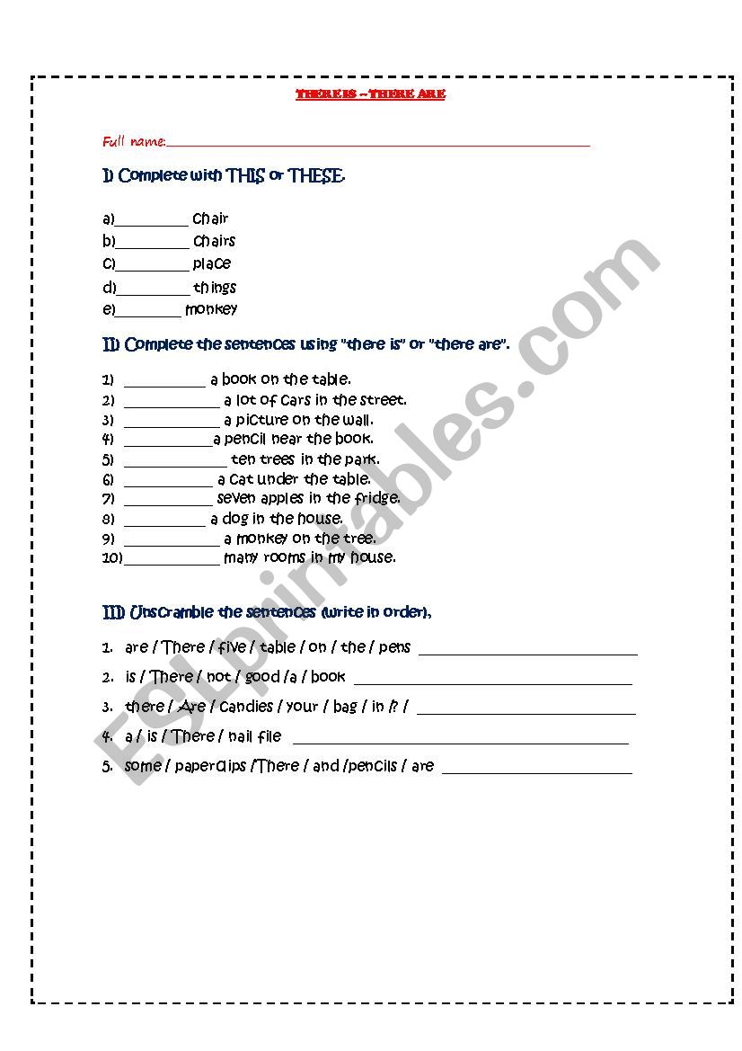 THERE IS - THERE ARE (TEST) worksheet