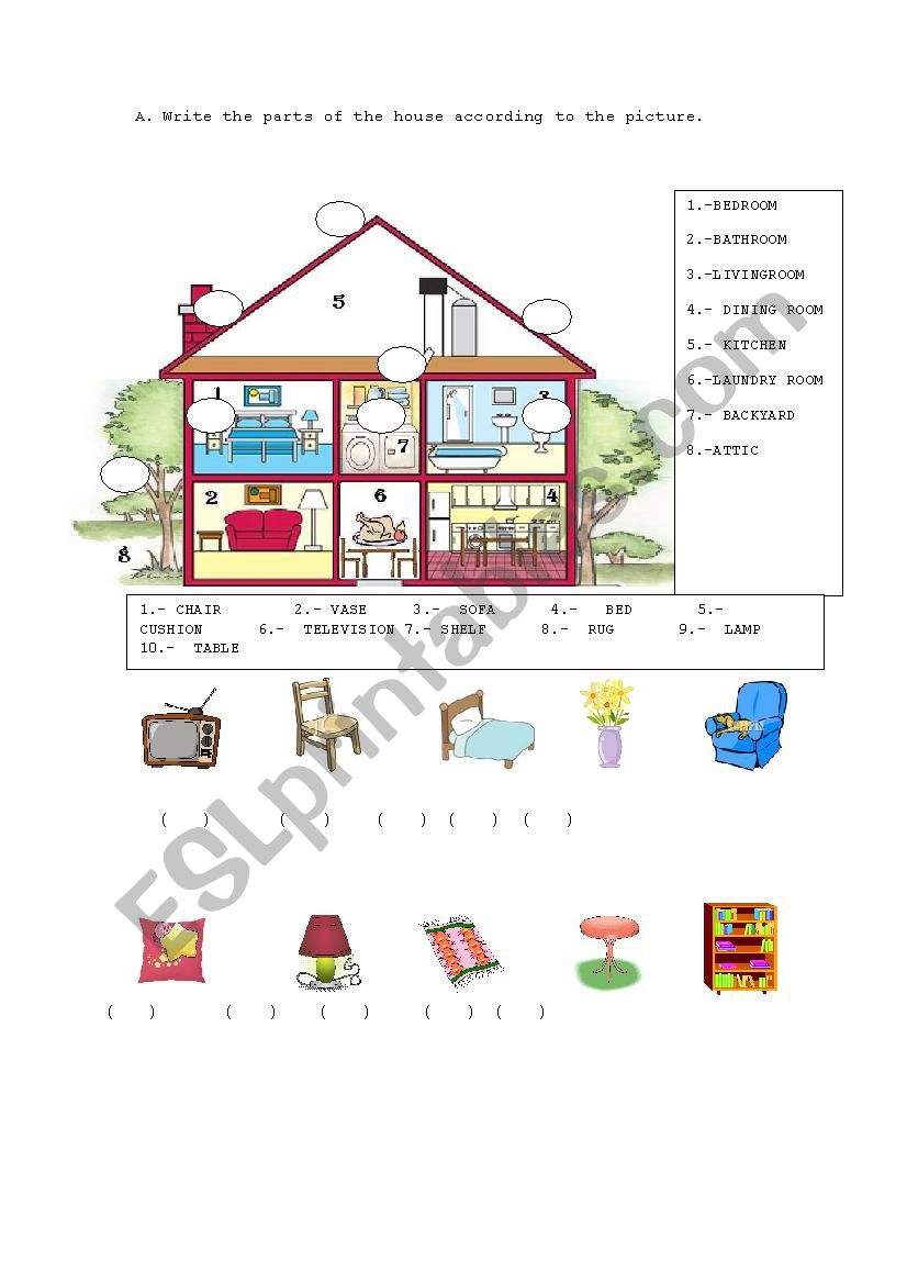 parts of a house worksheet