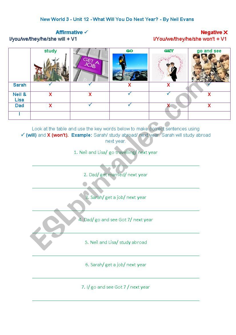 What Will You Do Next Year? worksheet