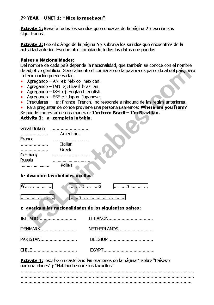 COUNTRIES AND NATIONALITIES worksheet