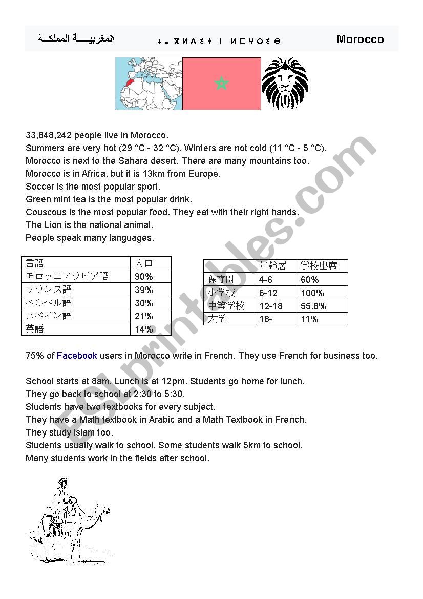 Morocco fact sheet worksheet