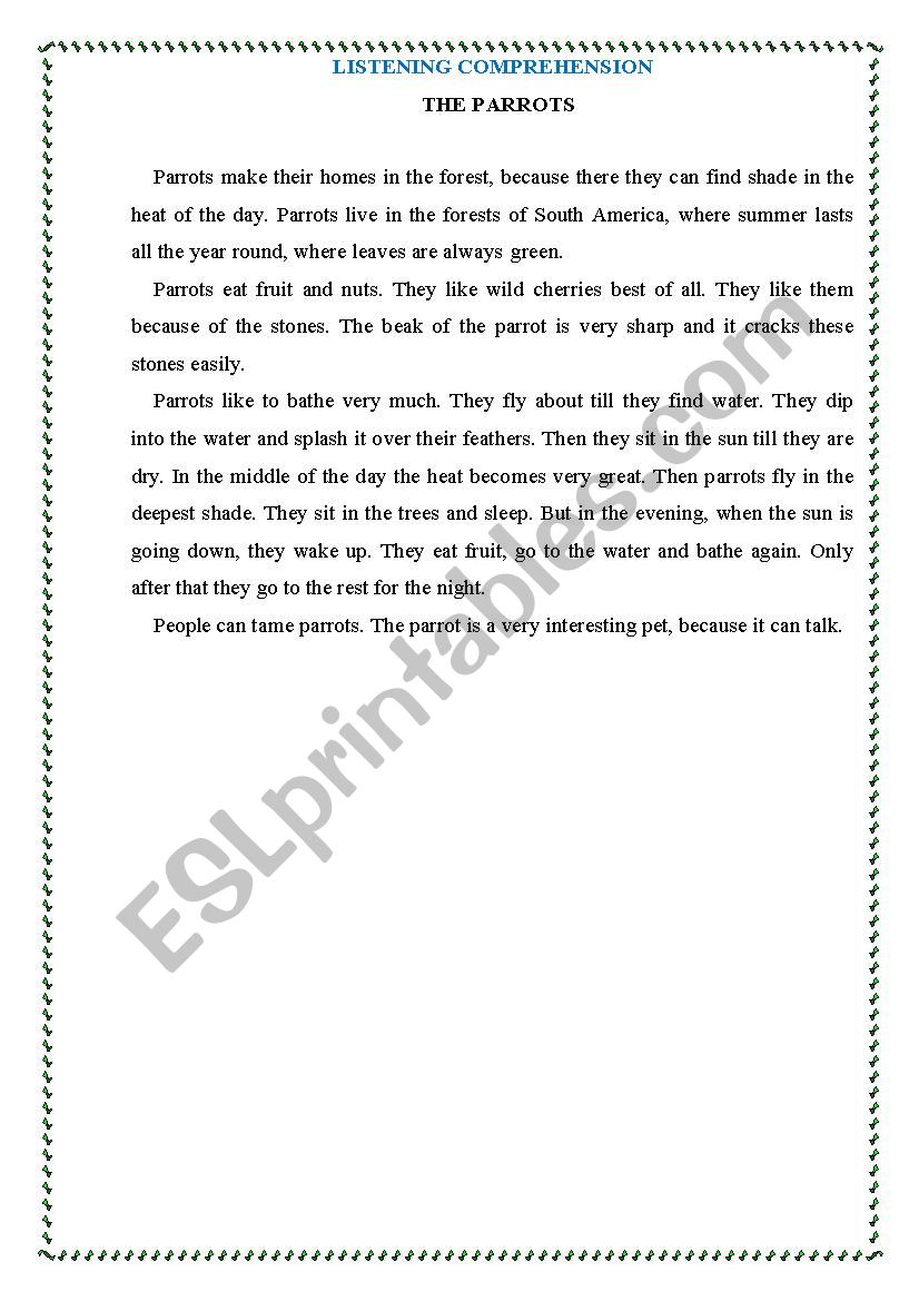 The parrots worksheet