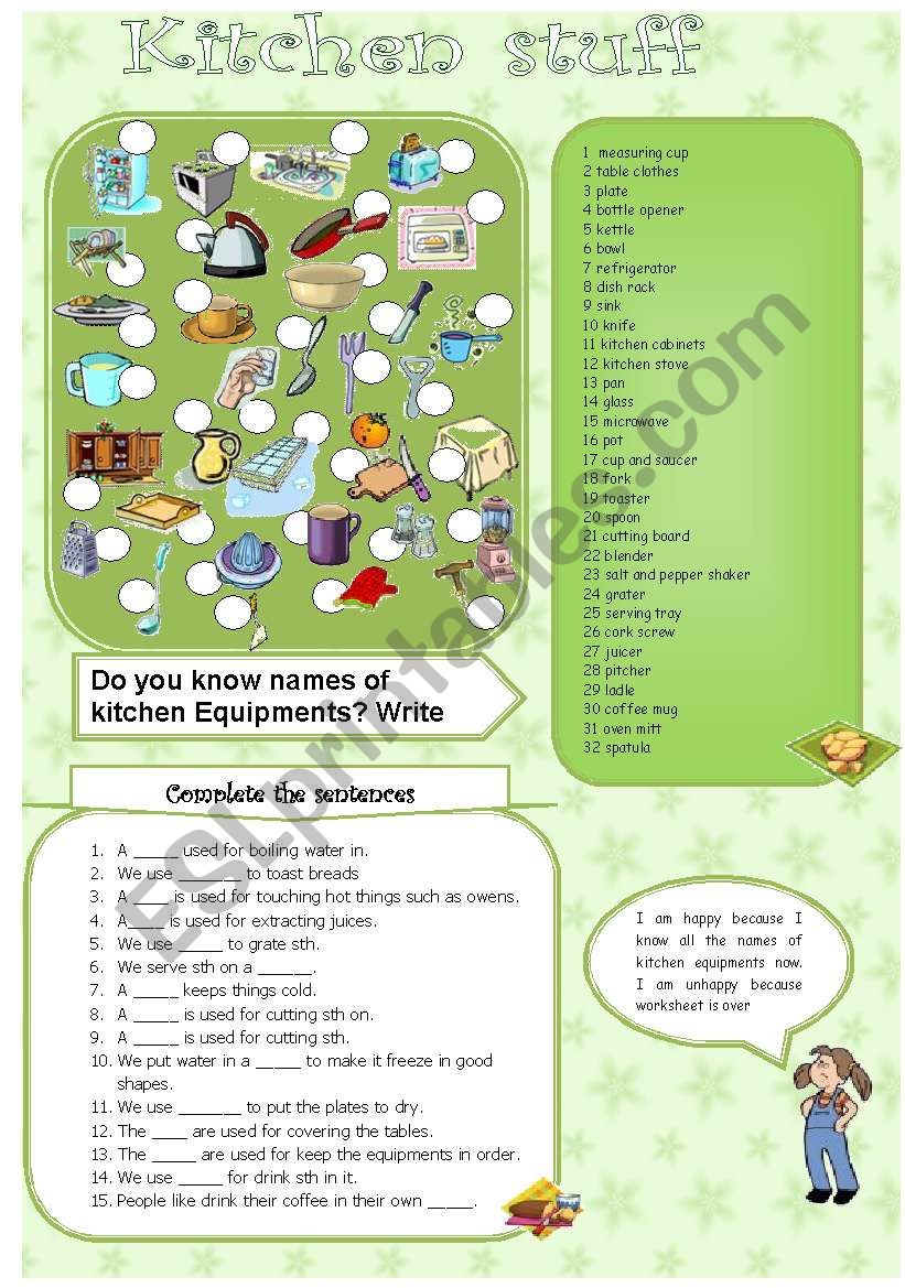 kitchen equipments 07.08.08 worksheet